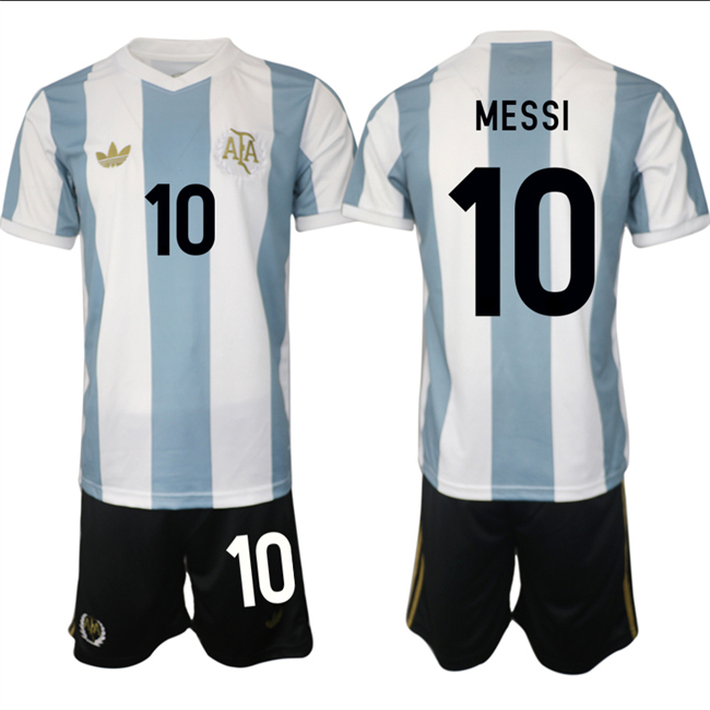 Men's Argentina #10 Lionel Messi White/Blue 2024-25 50th Anniversary Home Soccer Jersey Suit